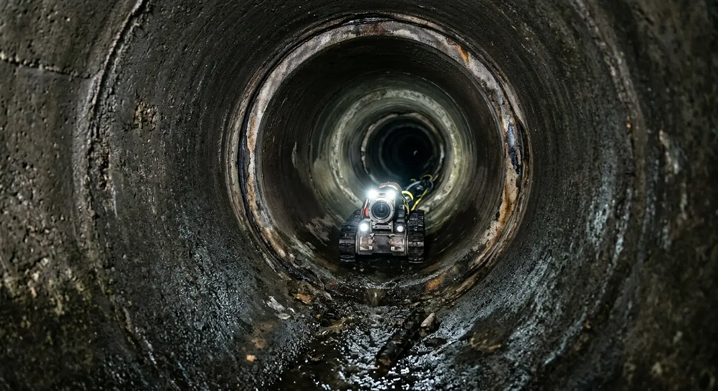 Robotic sewer camera inspecting pipe interior for Sewer Line Cleaning in Flatwoods